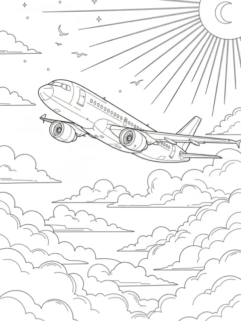 Airplane in the Clouds free online coloring page