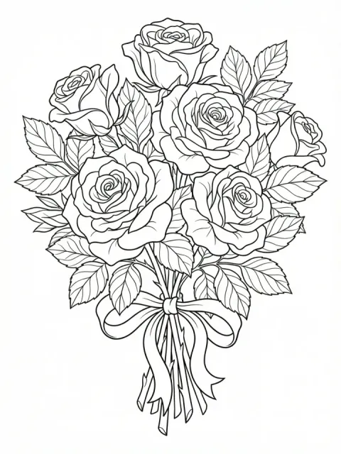 Rose Bouquet free online coloring page