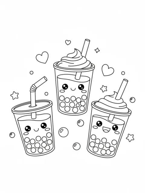 Kawaii Bubble Tea free online coloring page
