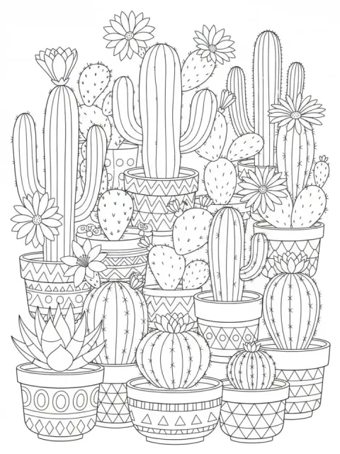 Cacti in Decorative Pots free online coloring page