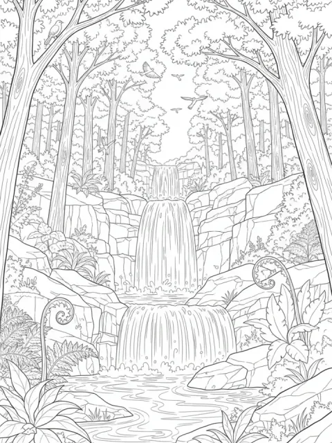 Forest Waterfall free online coloring page