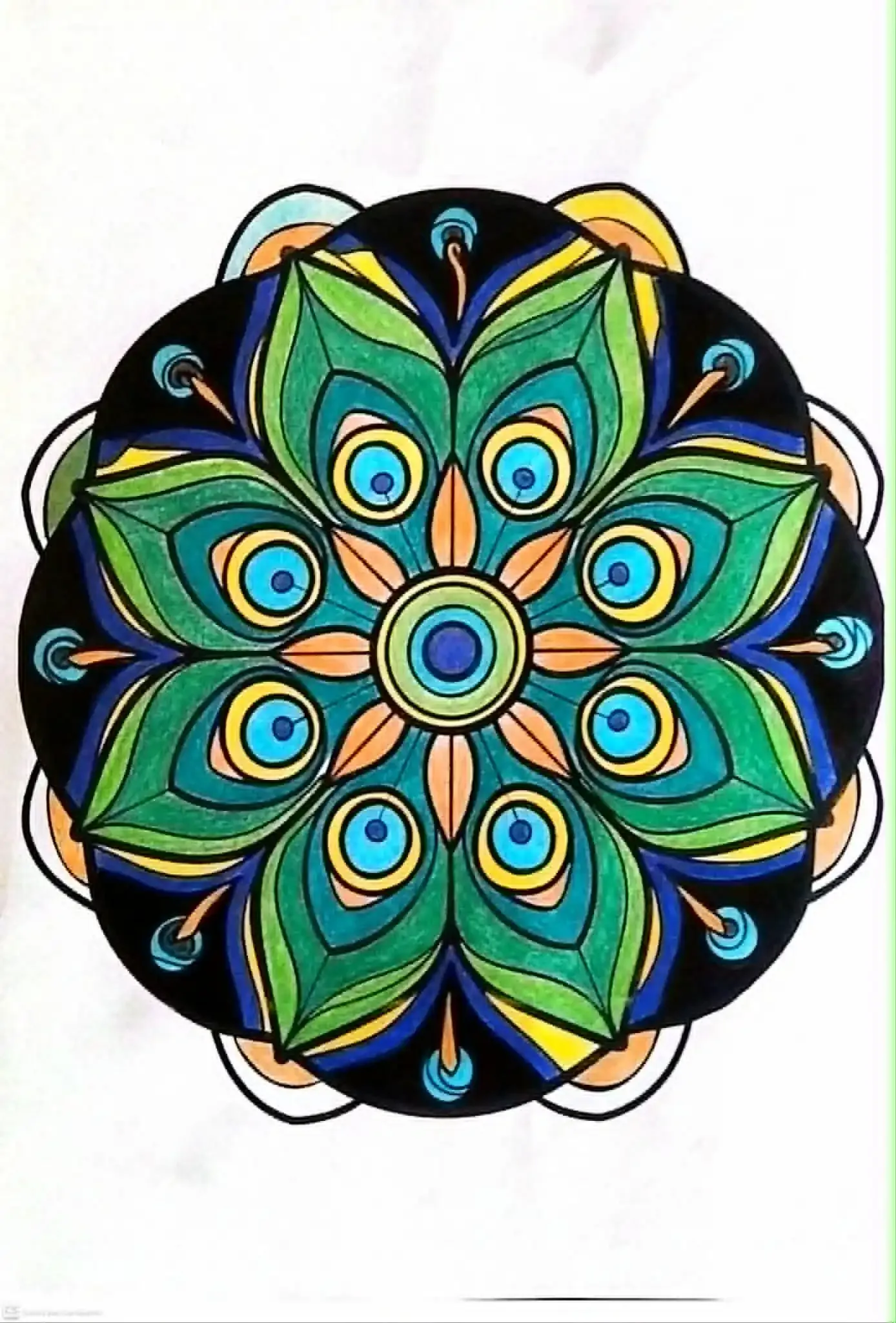 Exemple de mandala adulte colorié — résultat après une session de coloriage anti-stress de 20 minutes