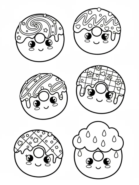 Kawaii Donuts free online coloring page
