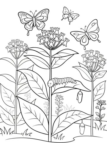 Coloriage d'un jardin de papillons parmi les fleurs