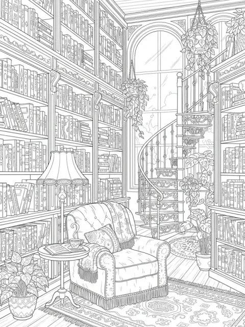 Old Bookshop free online coloring page