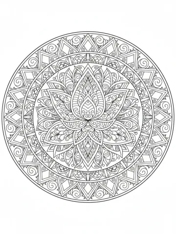 Coloriage d'un mandala fleur de lotus aux motifs géométriques