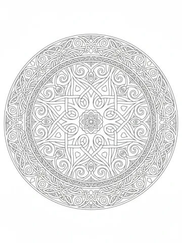 Coloriage d'un mandala aux nœuds celtiques entrelacés