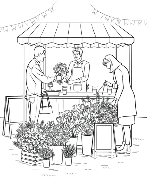 Flower Market free online coloring page