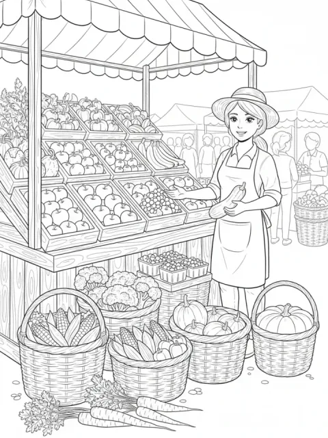 Farmers Market Vegetables free online coloring page