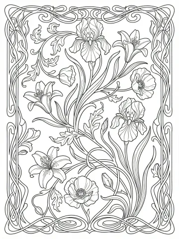 Coloriage d'un motif Art nouveau aux arabesques florales