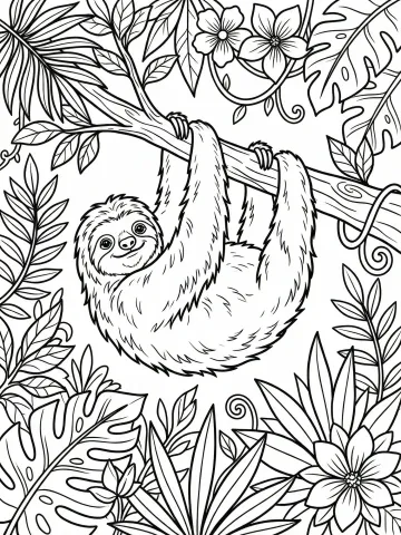 Coloriage d'un paresseux suspendu à une branche