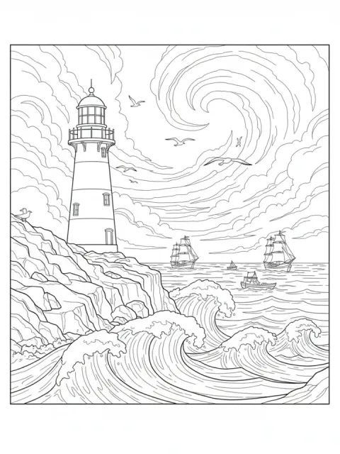 Seaside Lighthouse free online coloring page