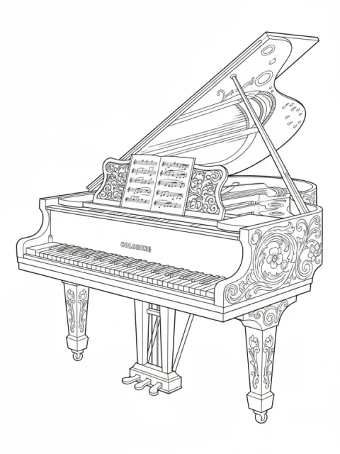 Ornate Grand Piano free online coloring page