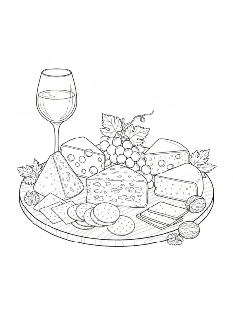 Cheese and Wine Board free online coloring page