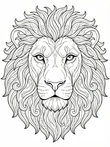 Coloriage d'un portrait de lion à la crinière ondulée