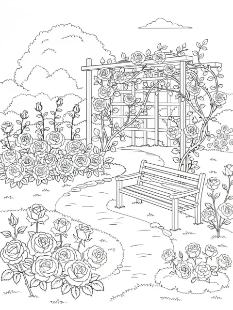 Rose Garden free online coloring page