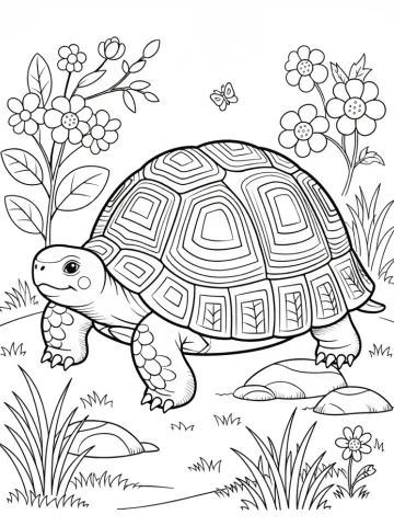 Coloriage d'une tortue terrestre à la carapace ornementée