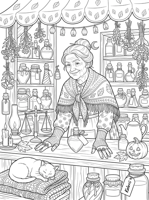 Coloriage bonus : l’étal de Mère Solange.