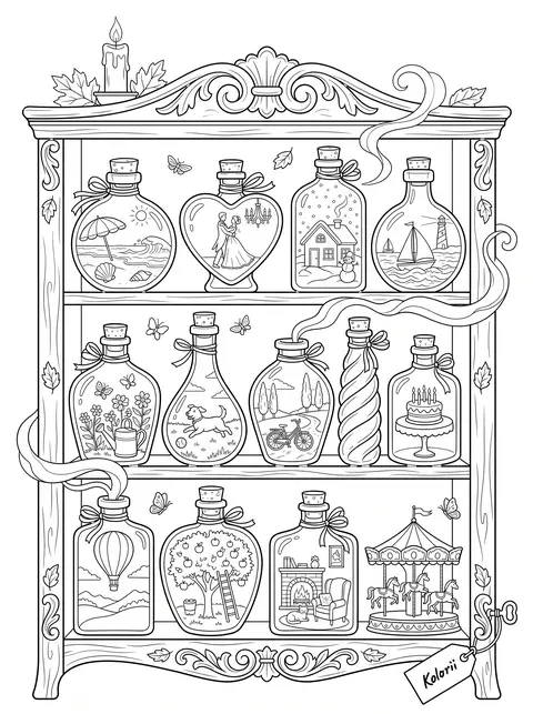Coloriage bonus : les flacons de souvenirs.