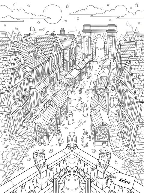 Coloriage bonus : le Marché vu du clocher.