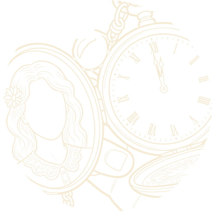 Coloriage de la montre d’Élias, ouverte sur minuit ; dans le couvercle, un portrait sans visage.