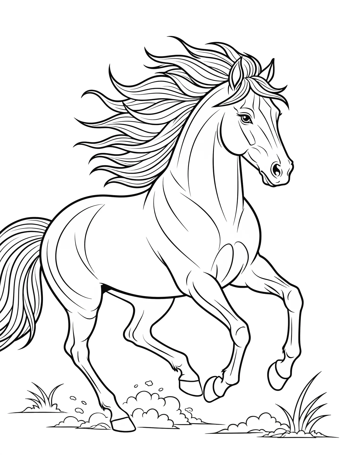 Cheval Sauvage au Galop - Coloriage animal à imprimer gratuitement