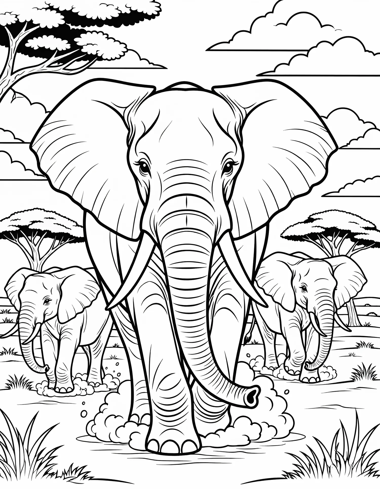 Éléphant Patriarche du Troupeau - Coloriage animal à imprimer gratuitement