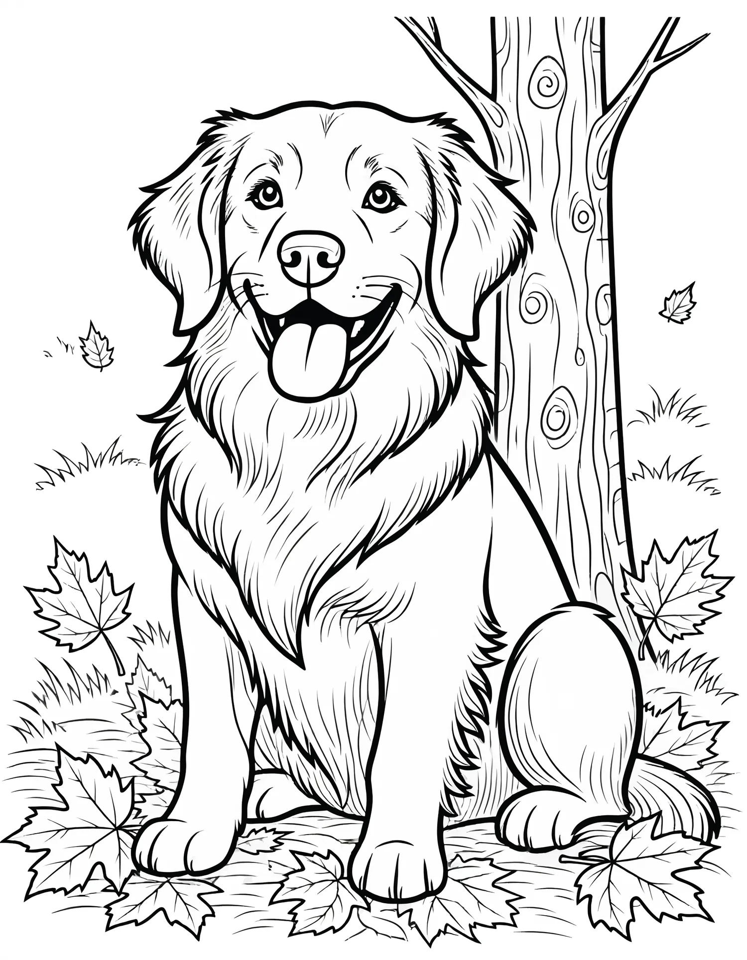 Golden Retriever dans la Nature - Coloriage animal à imprimer gratuitement