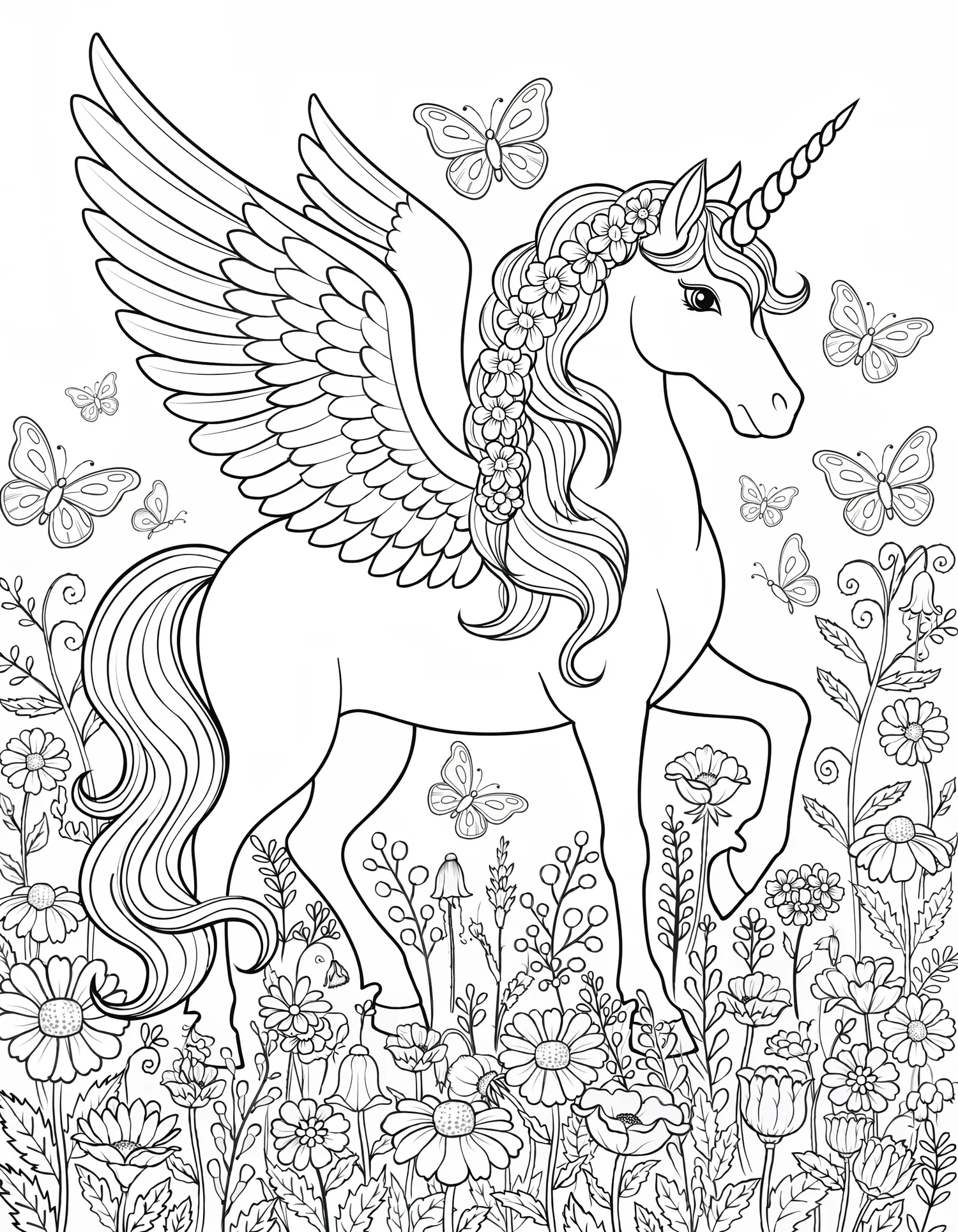 Licorne Florale Majestueuse - Coloriage animal à imprimer gratuitement