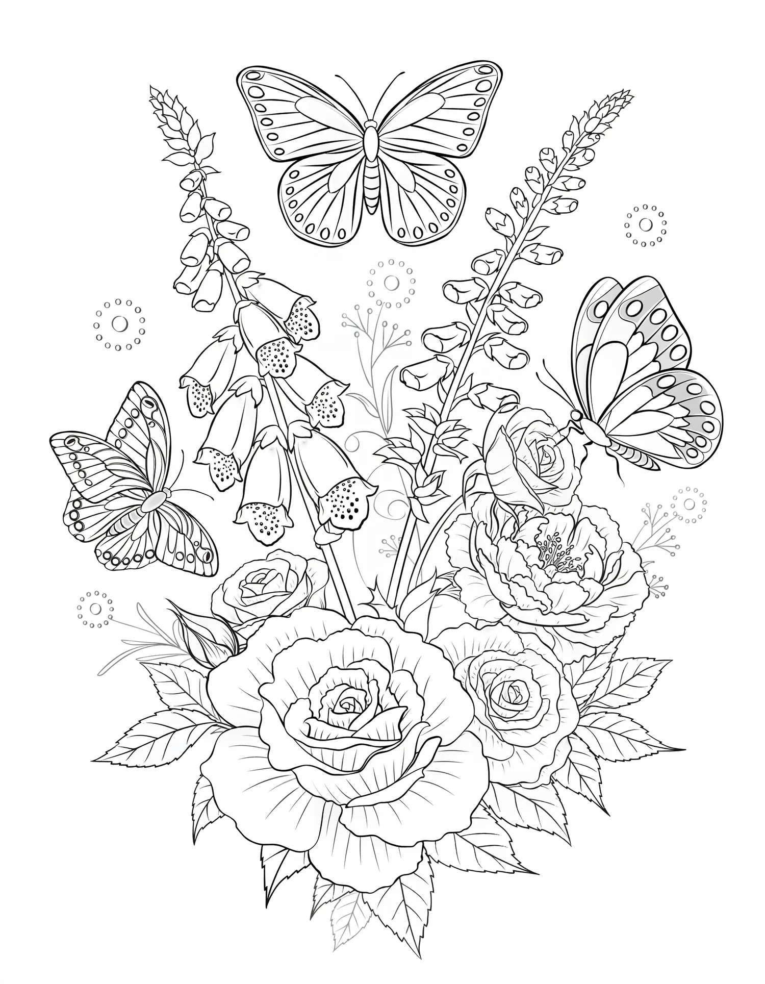 Papillons en Composition Florale - Coloriage animal à imprimer gratuitement