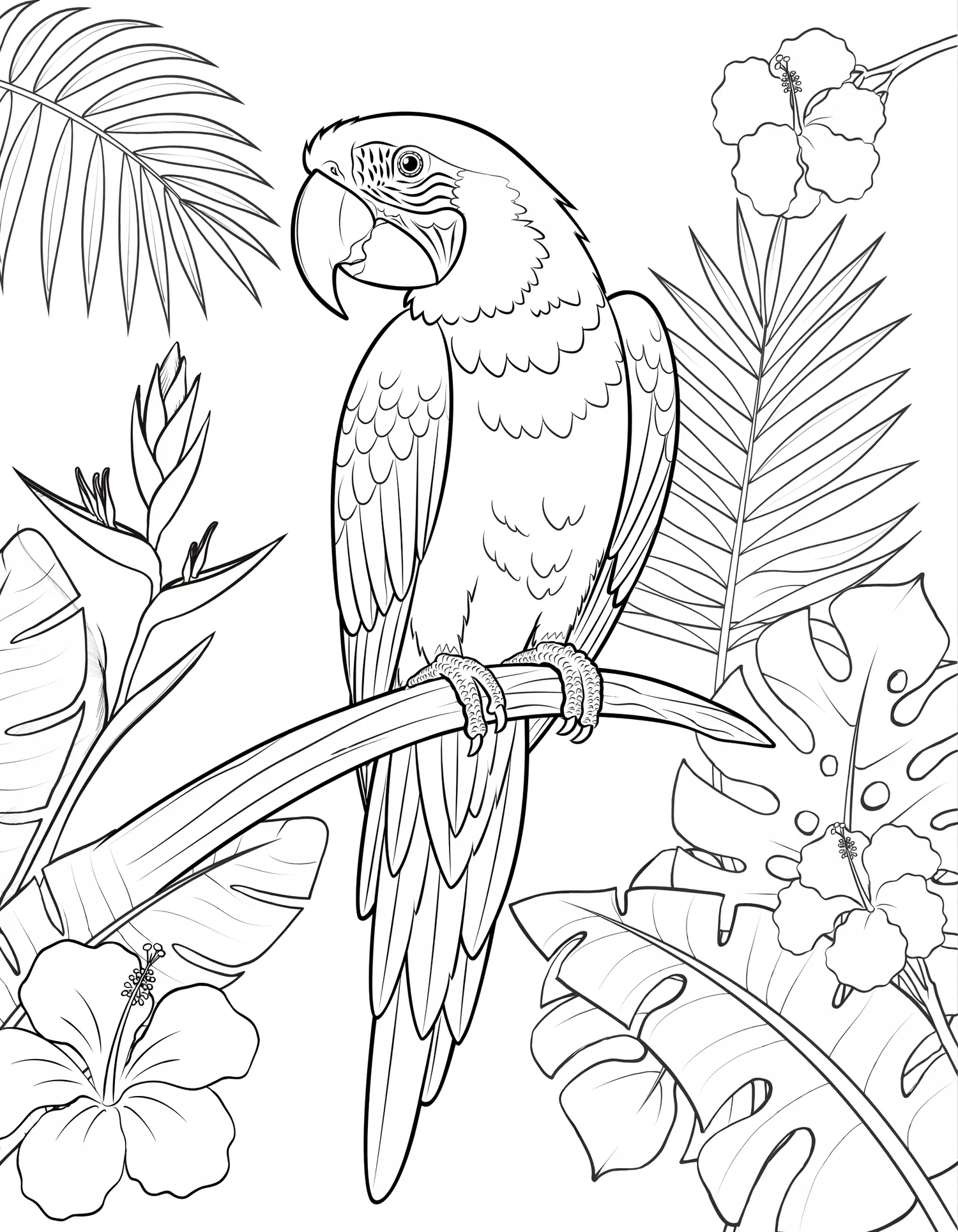 Perroquet Ara sur Branche - Coloriage animal à imprimer gratuitement