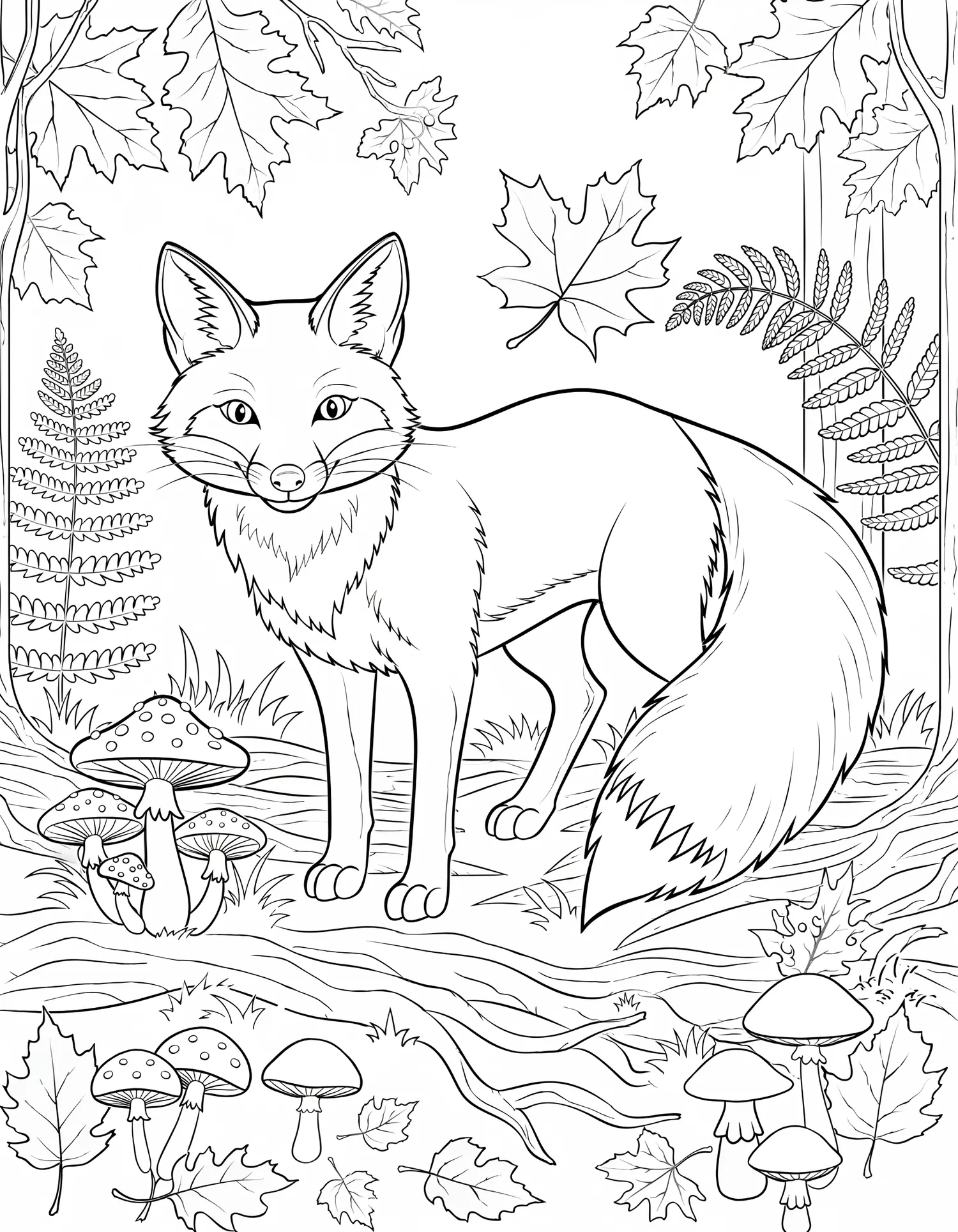Renard Roux dans les Bois - Coloriage animal à imprimer gratuitement