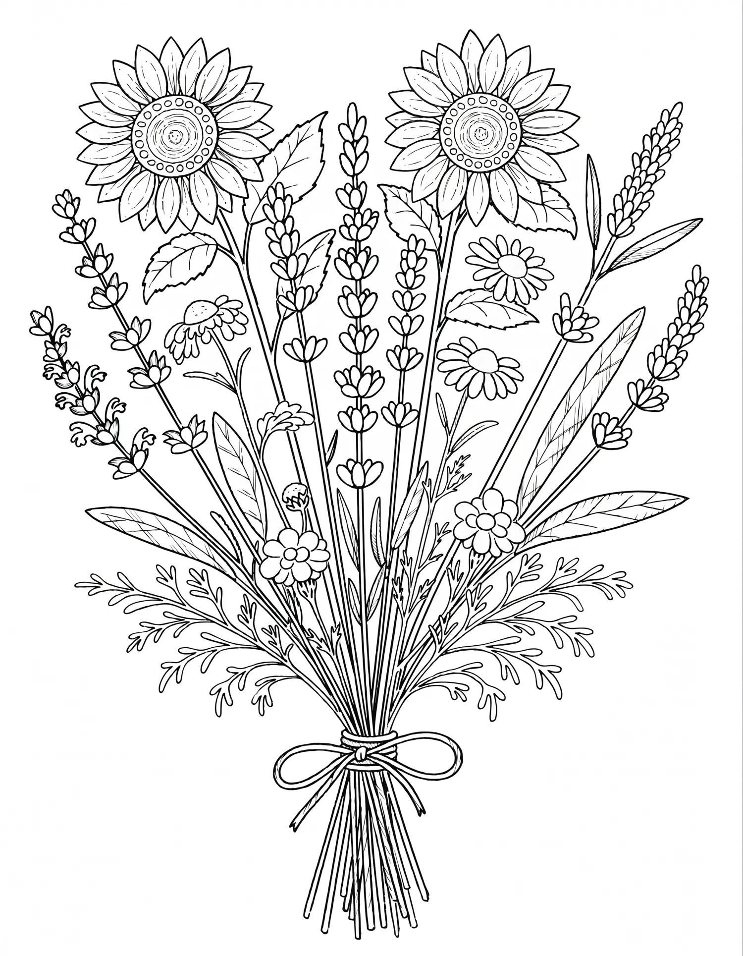 Bouquet Potager Champêtre — Coloriage fleur à imprimer gratuitement