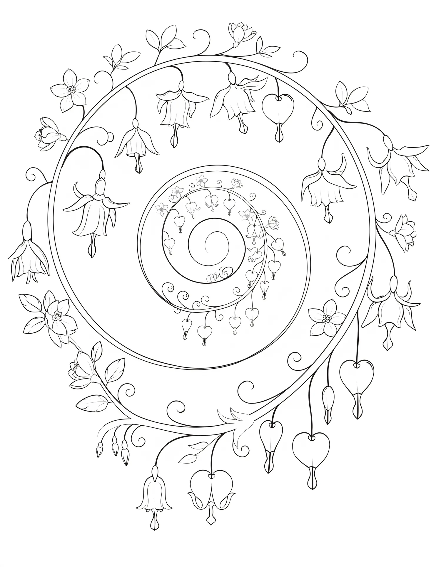 Cascade Florale en Spirale — Coloriage fleur à imprimer gratuitement