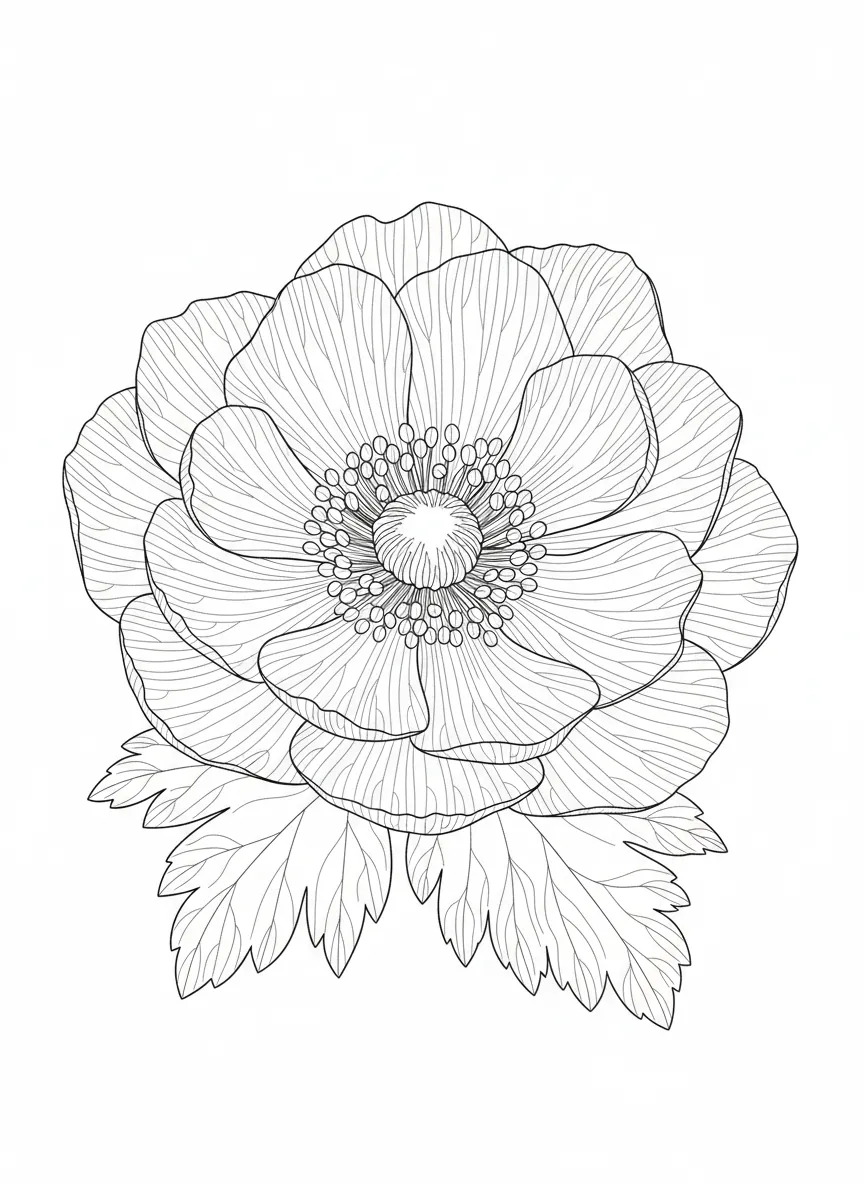 Anémone en Portrait — Coloriage fleur à imprimer gratuitement