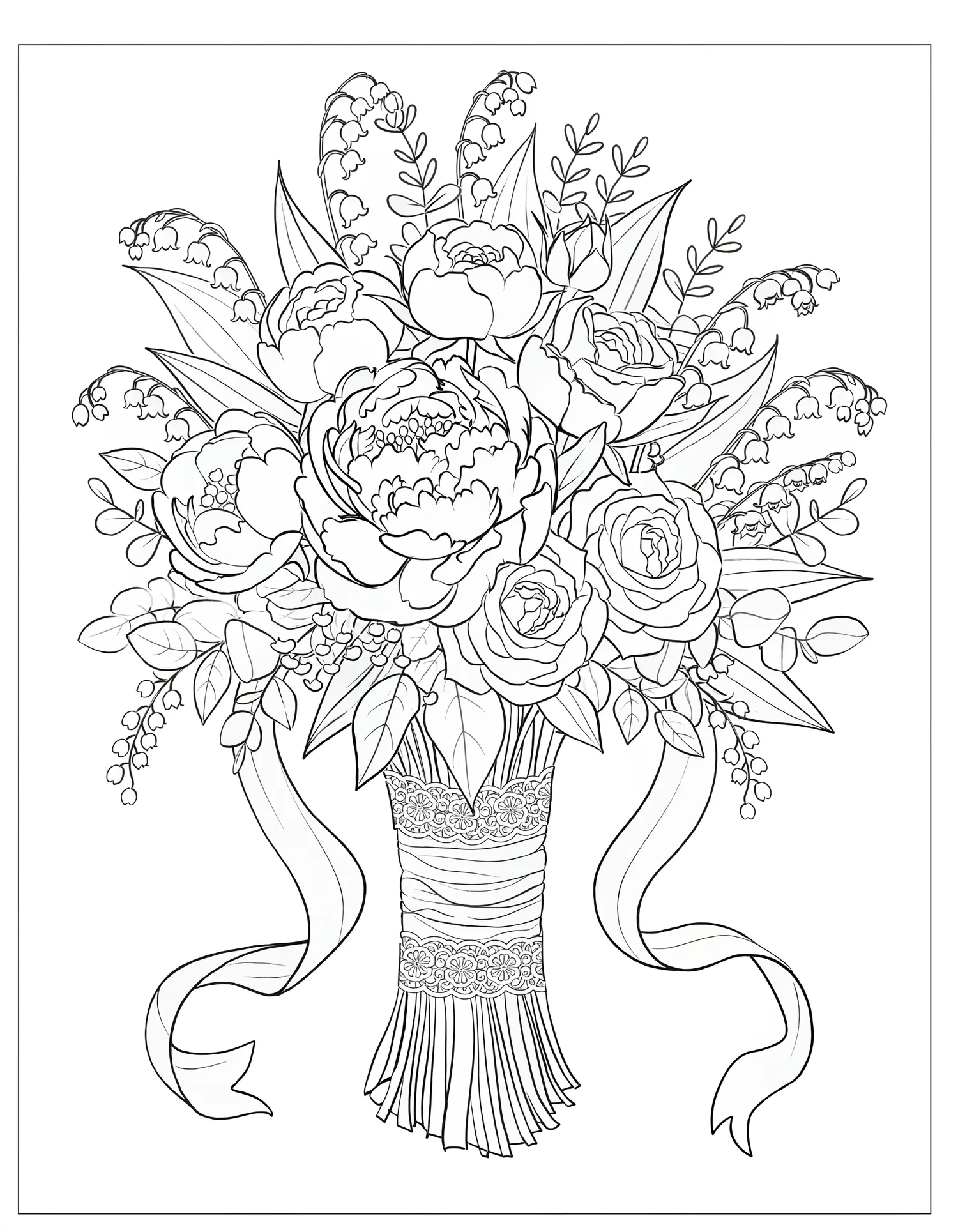 Bouquet de Mariée Délicat — Coloriage fleur à imprimer gratuitement
