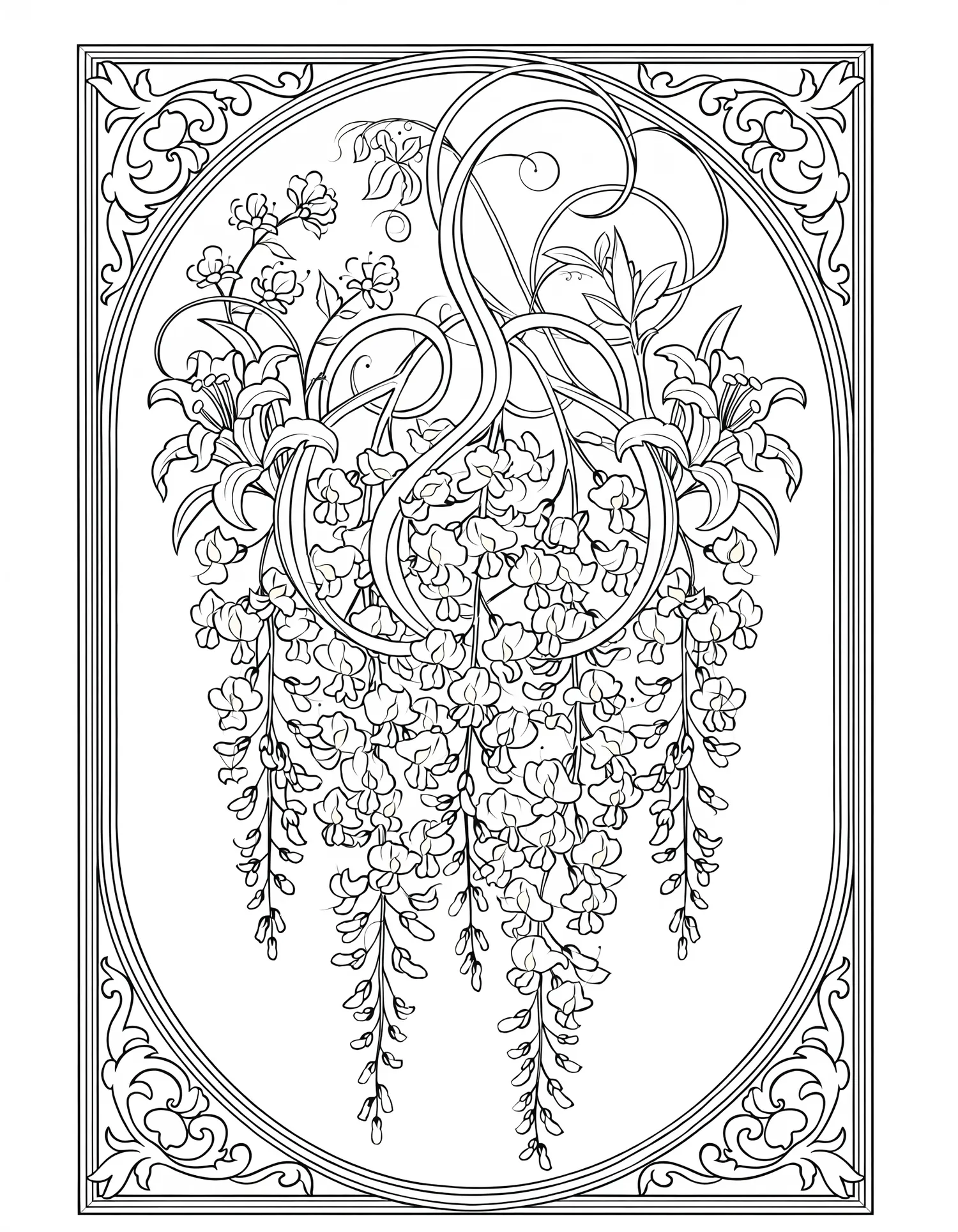 Composition Florale Art Nouveau — Coloriage fleur à imprimer gratuitement