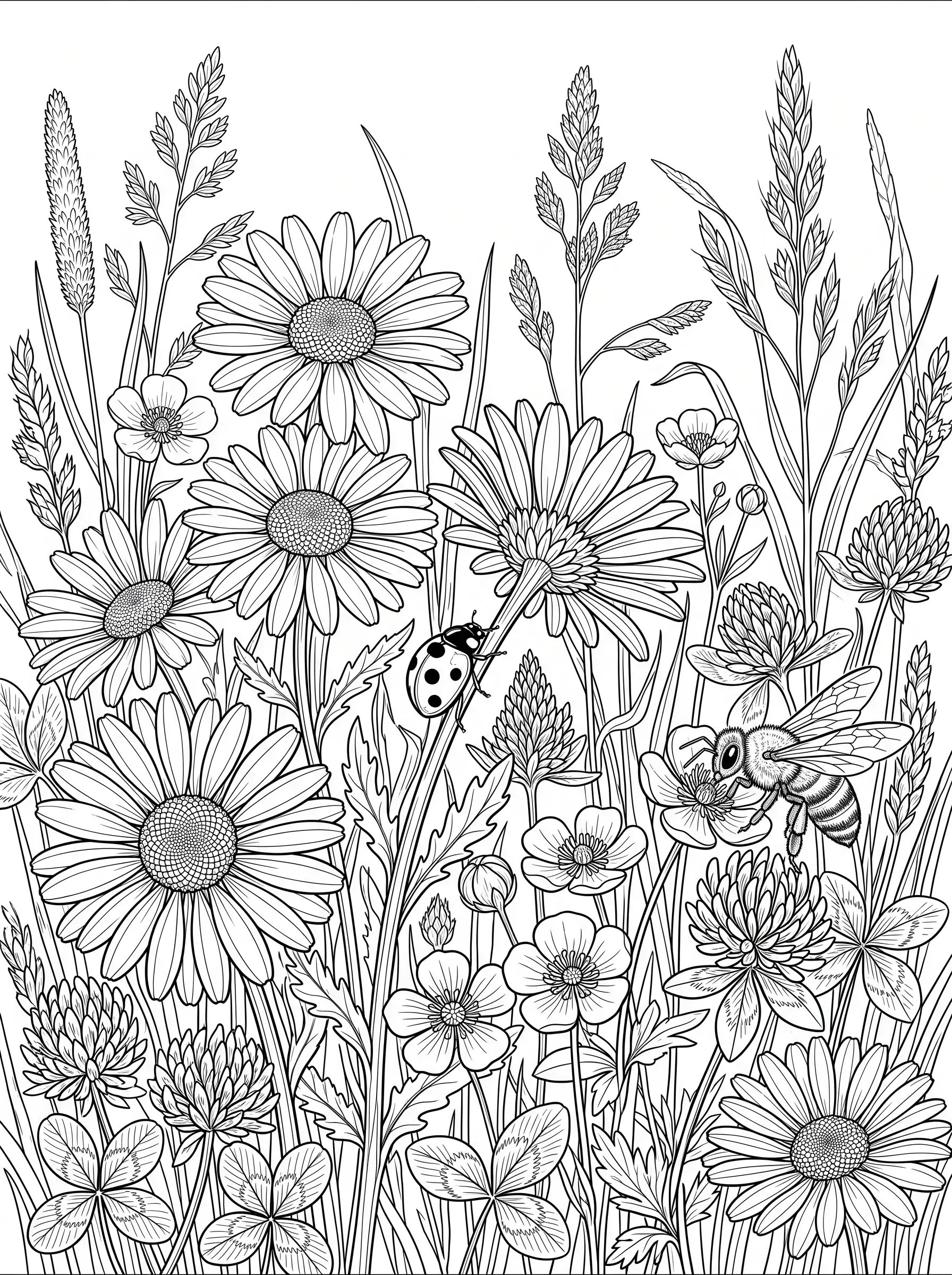 Prairie de Marguerites — Coloriage fleur à imprimer gratuitement