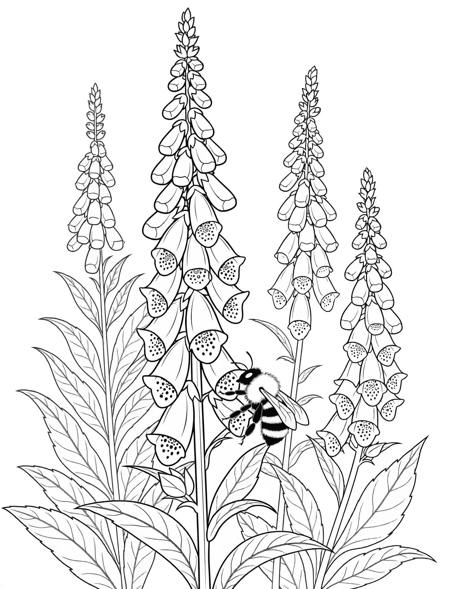 Digitales Pourpres en Hauteur — Coloriage fleur à imprimer gratuitement