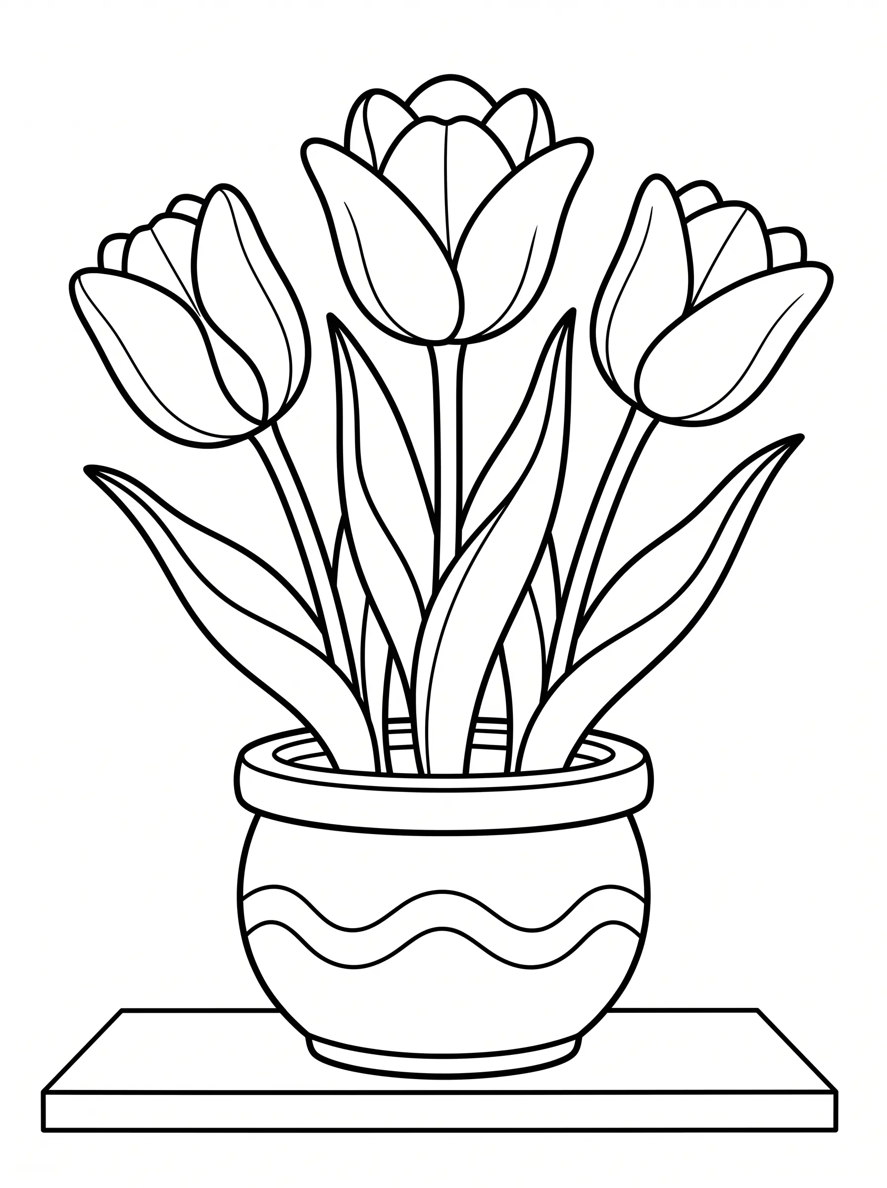 Tulipes Faciles en Pot — Coloriage fleur à imprimer gratuitement
