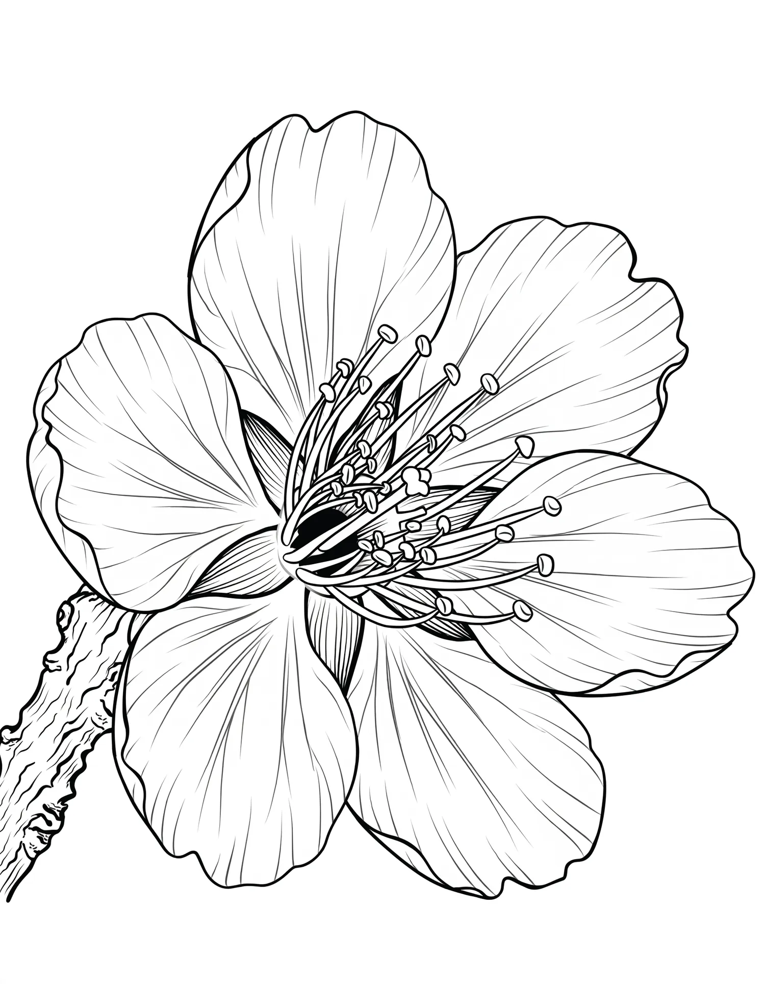 Fleur de Cerisier Japonais Macro — Coloriage fleur à imprimer gratuitement