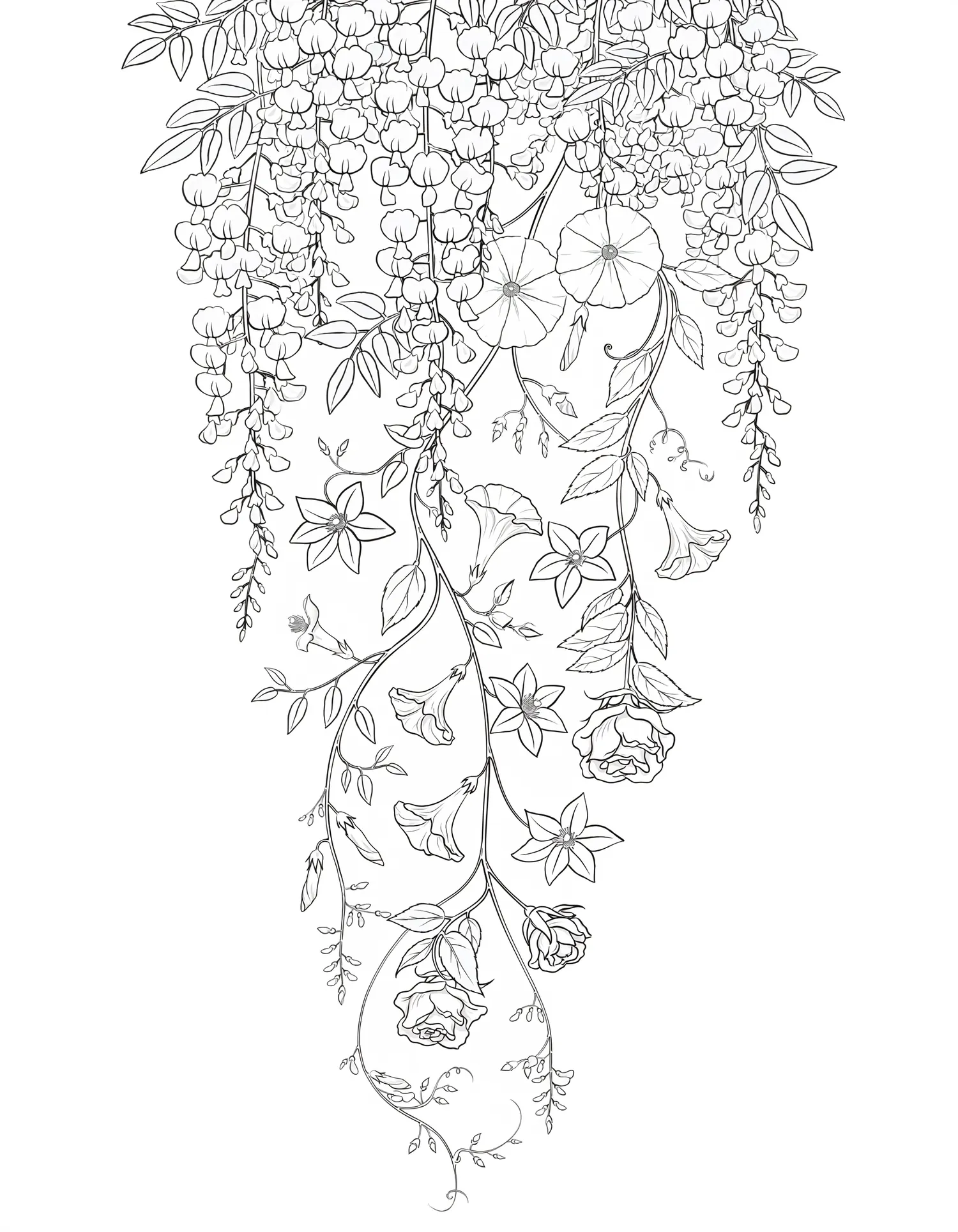 Fleurs en Cascade Verticale — Coloriage fleur à imprimer gratuitement
