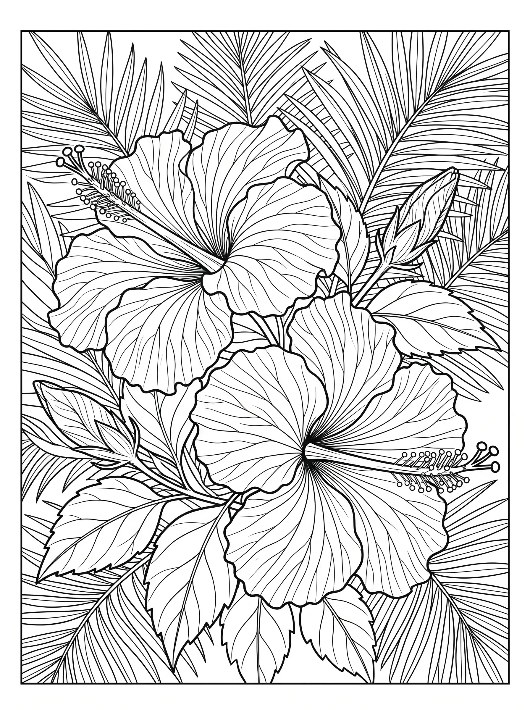 Hibiscus Tropical en Gros Plan — Coloriage fleur à imprimer gratuitement