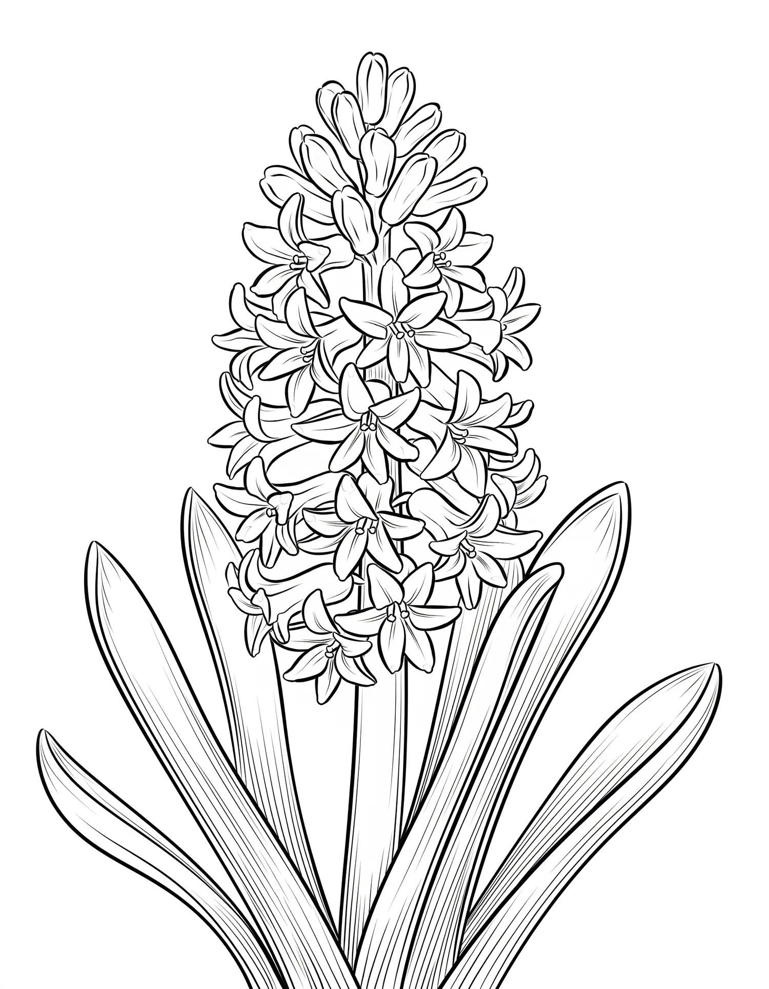 Jacinthe en Épi Dense — Coloriage fleur à imprimer gratuitement