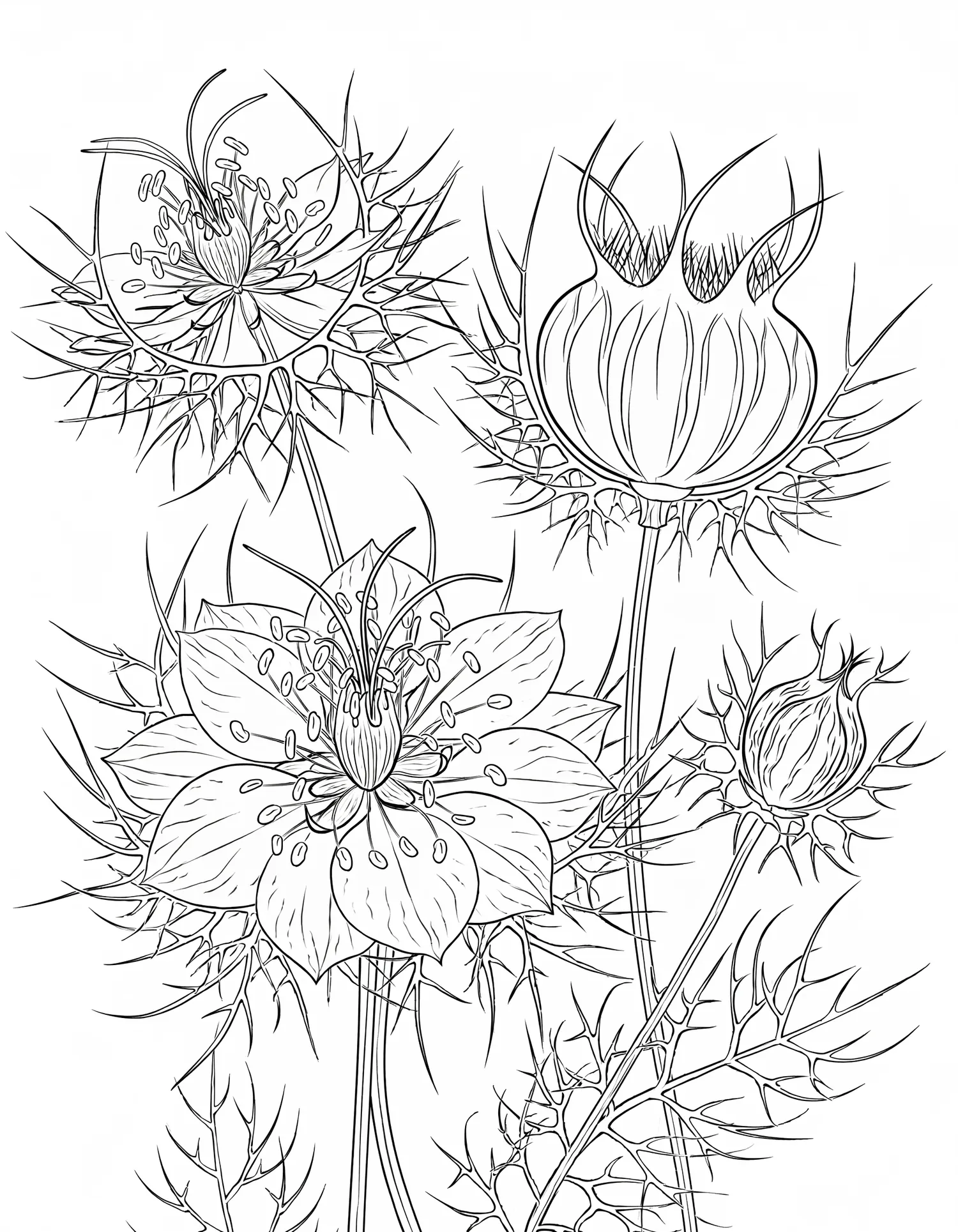 Nigelles de Damas — Coloriage fleur à imprimer gratuitement