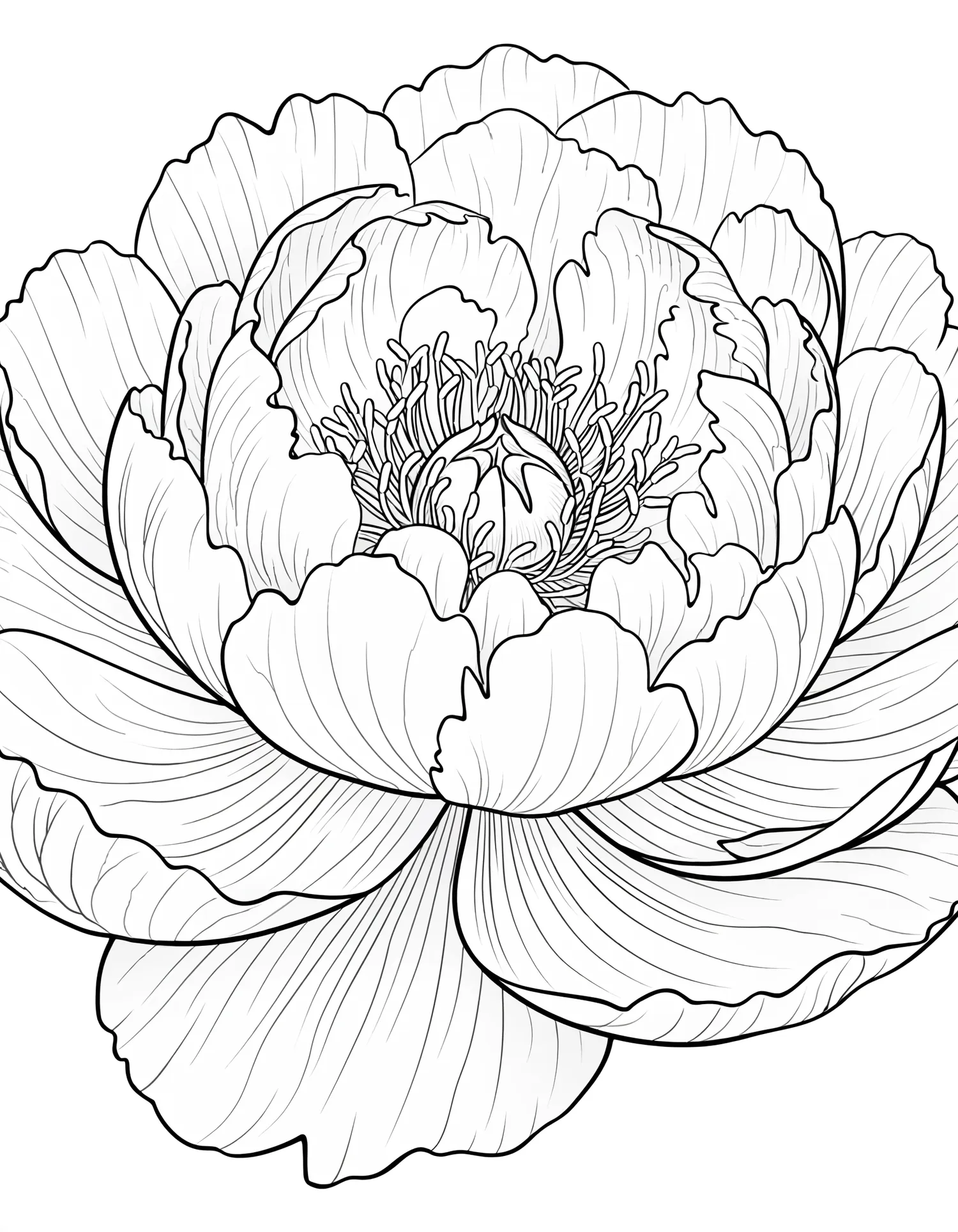Pivoine Vue de Face — Coloriage fleur à imprimer gratuitement