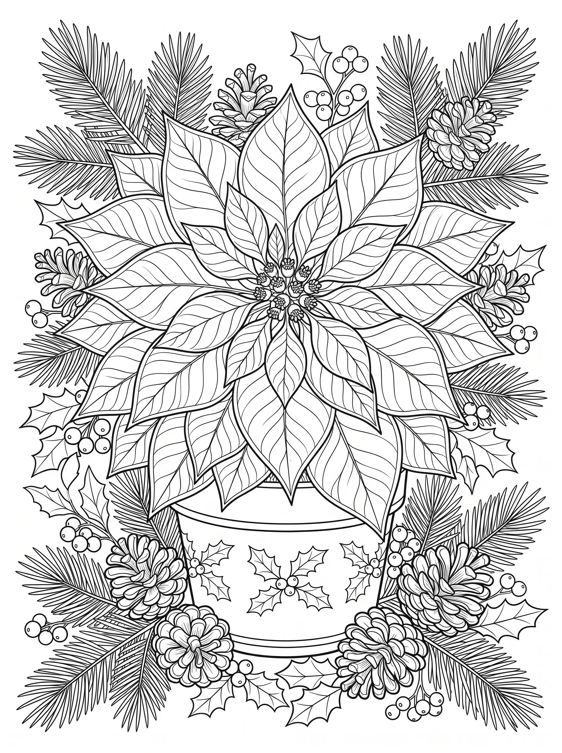 Poinsettia de Noël — Coloriage fleur à imprimer gratuitement