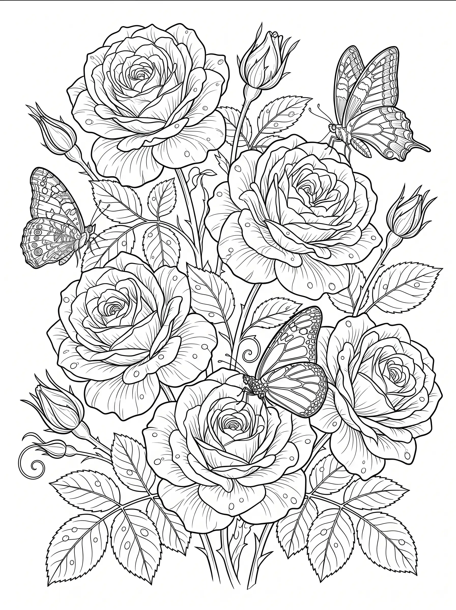 Roses et Papillons — Coloriage fleur à imprimer gratuitement