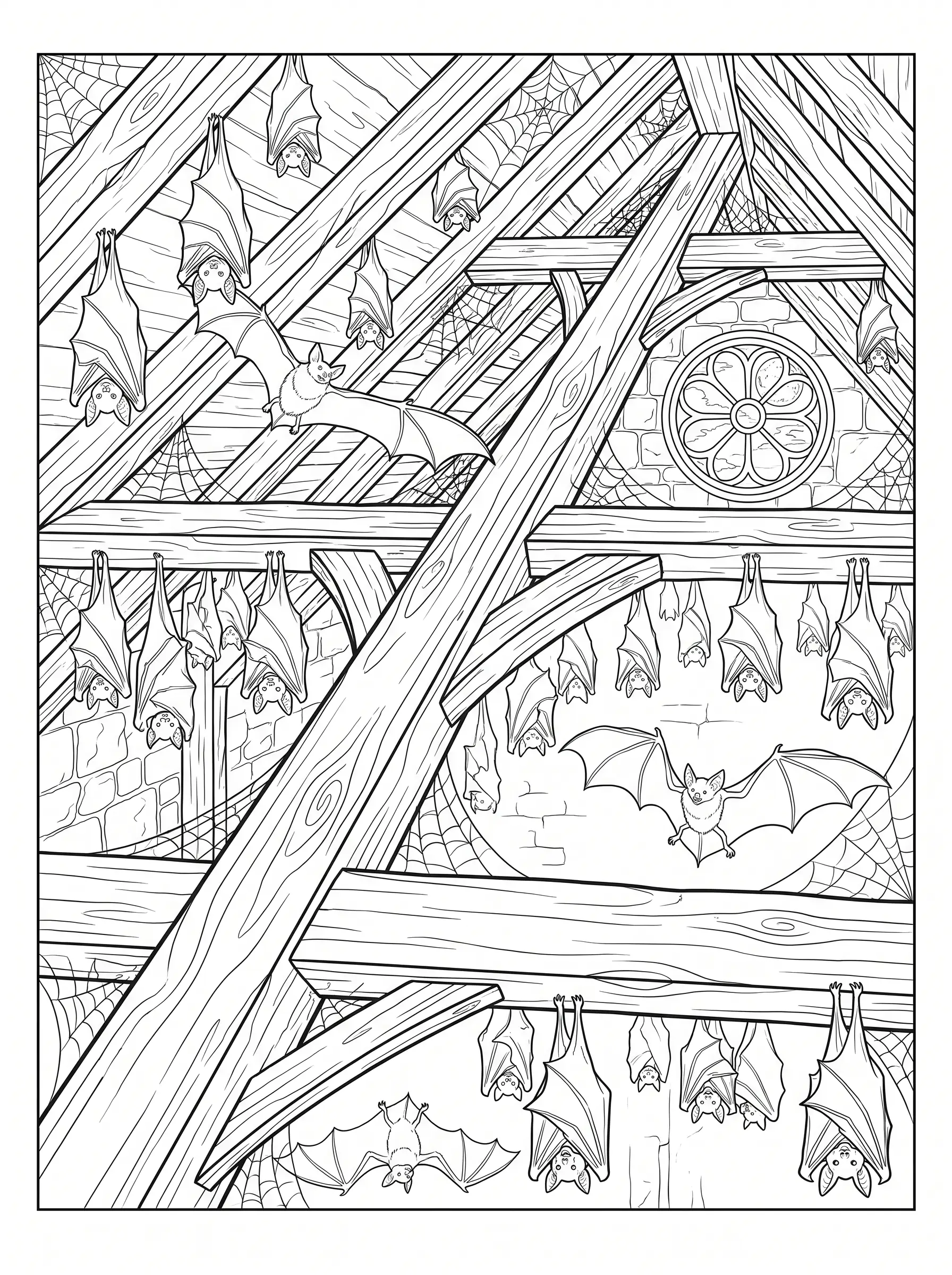 Colonie de Chauves-Souris, Coloriage Halloween à imprimer gratuitement