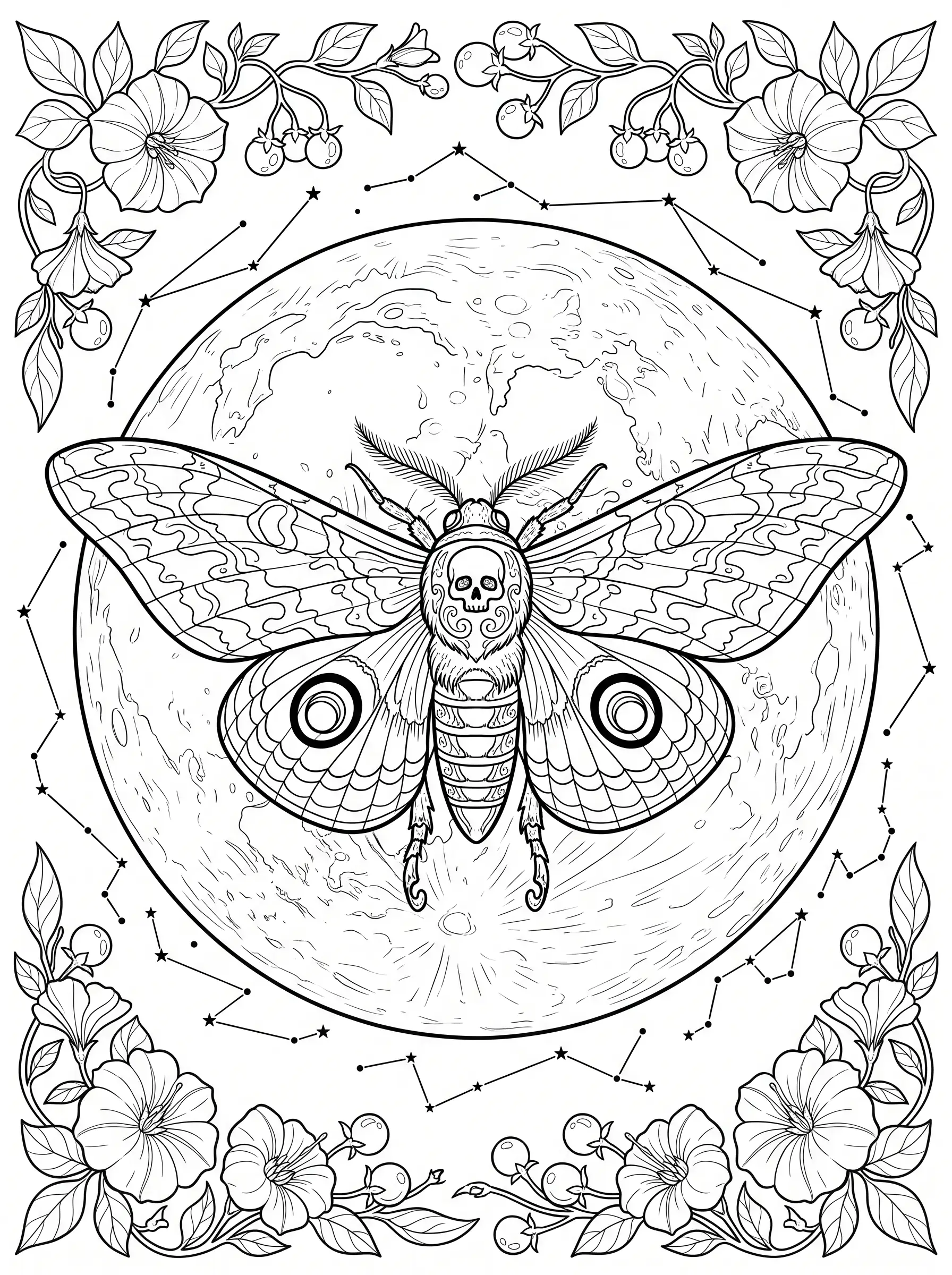 Composition Papillon de Nuit, Coloriage Halloween à imprimer gratuitement